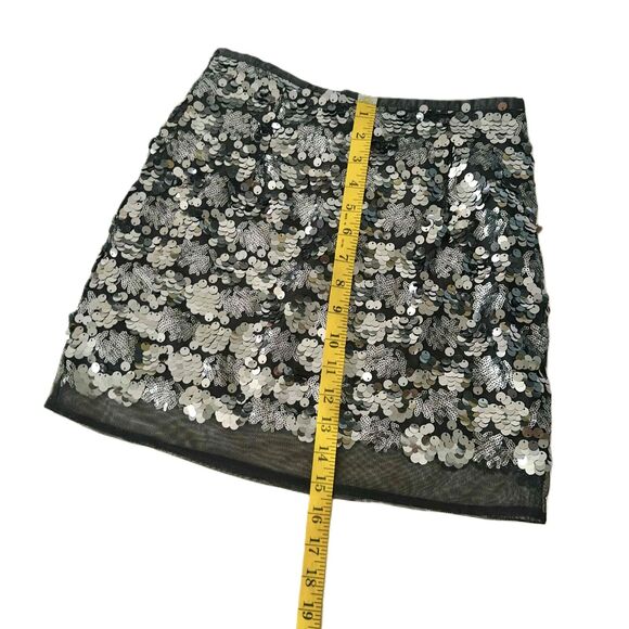 Forever 21 Metallic Sequin Floral Cluster Party Mini Black Silver Skirt S Small - Picture 3 of 7
